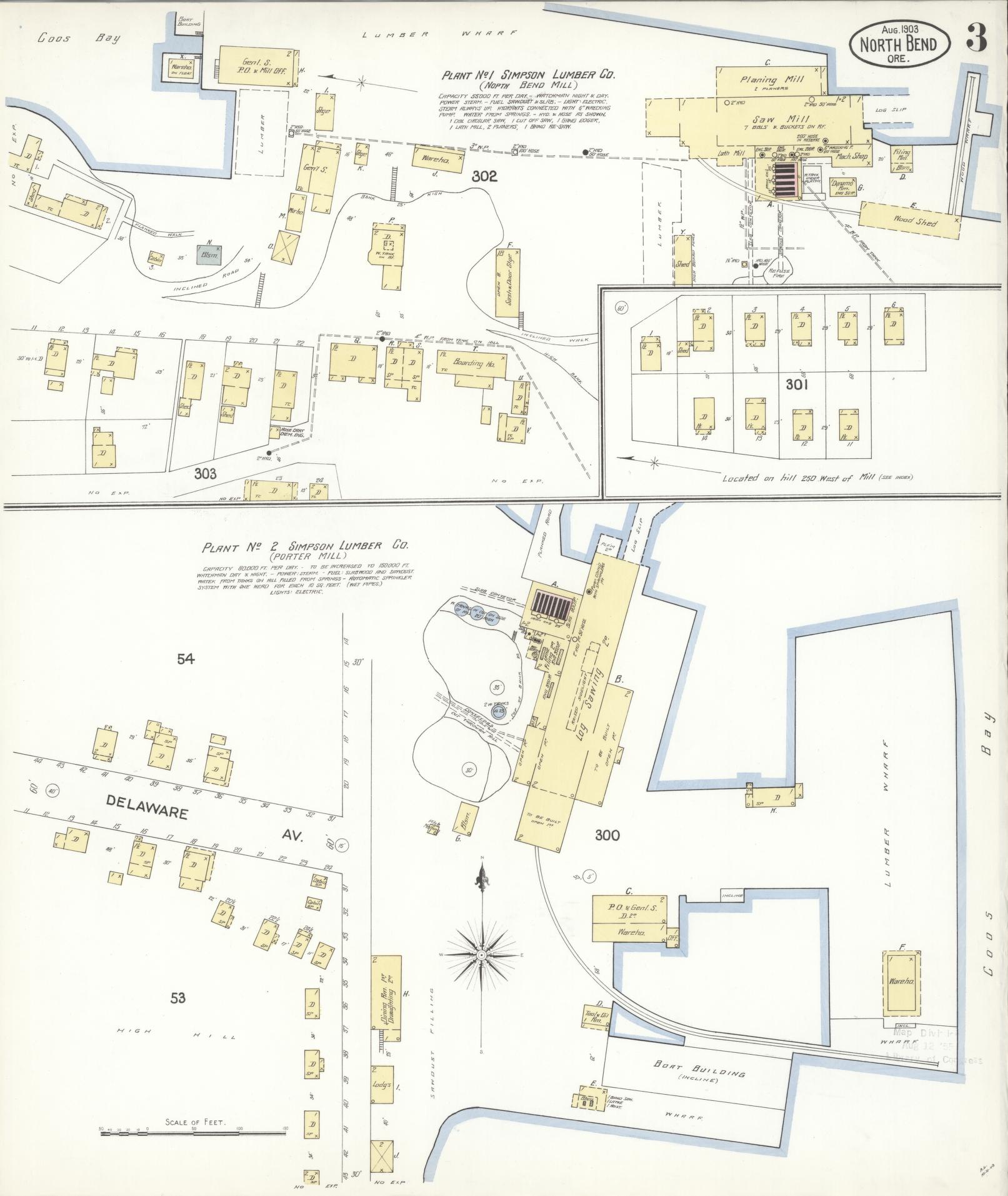 Sanborn Fire Insurance Map from North Bend, Coos County, Oregon (1903), Sheet #0003 - Historic Sanborn Fire Insurance Map Print, vintage old map wall art, antique decor, genealogy gift, Oregon Oregon map