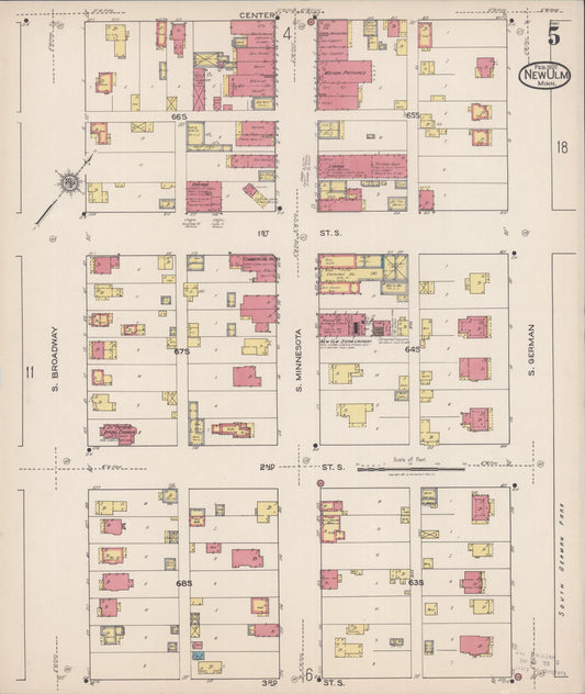 Sanborn Fire Insurance Map from New Ulm, Brown County, Minnesota (1922), Sheet #0005 - Historic Sanborn Fire Insurance Map Print, vintage old map wall art, antique decor, genealogy gift, Minnesota Minnesota map