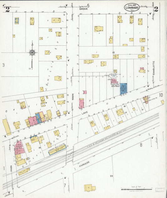Sanborn Fire Insurance Map from Lombard, Du Page County, Illinois (1925), Sheet #0002 - Historic Sanborn Fire Insurance Map Print, vintage old map wall art, antique decor, genealogy gift, Illinois Illinois map