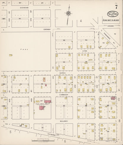 Sanborn Fire Insurance Map from Slaton, Lubbock County, Texas (1922), Sheet #0007 - Historic Sanborn Fire Insurance Map Print, vintage old map wall art, antique decor, genealogy gift, Texas Texas map