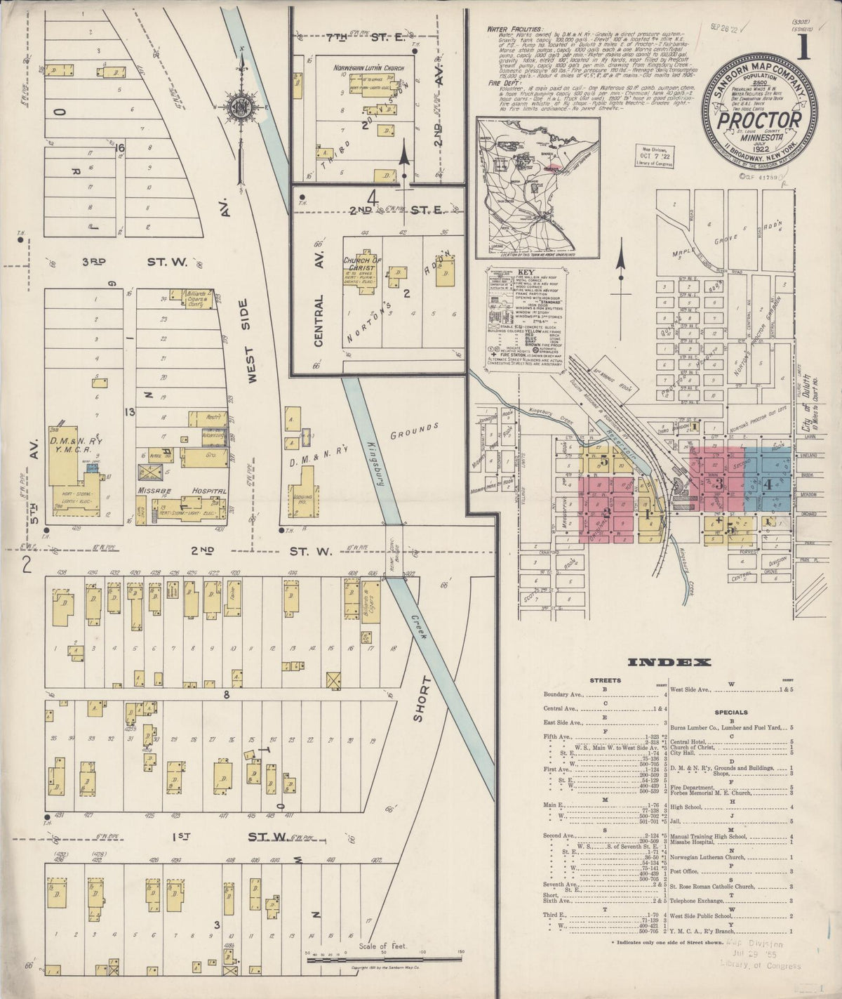 Sanborn Fire Insurance Map from Proctor, Saint Louis County, Minnesota (1922), Sheet #0001 - Complete Map Set gallery image, historic Sanborn map, vintage wall art, Minnesota Minnesota
