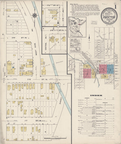 Sanborn Fire Insurance Map from Proctor, Saint Louis County, Minnesota (1922), Sheet #0001 - Complete Map Set gallery image, historic Sanborn map, vintage wall art, Minnesota Minnesota