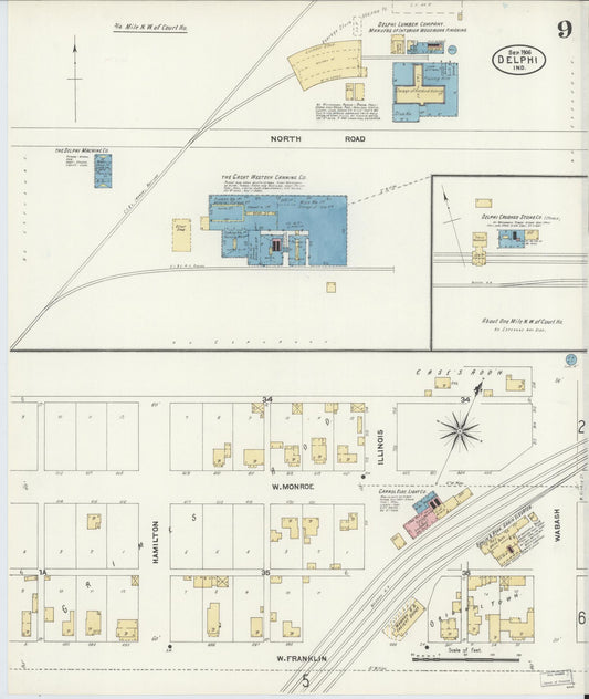 Sanborn Fire Insurance Map from Delphi, Carroll County, Indiana (1906), Sheet #0009 - Historic Sanborn Fire Insurance Map Print, vintage old map wall art, antique decor, genealogy gift, Indiana Indiana map