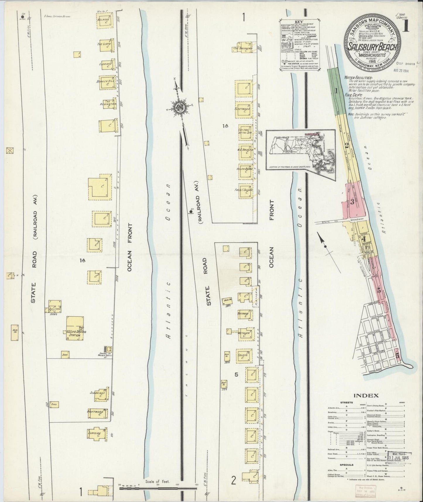 Sanborn Fire Insurance Map from Salisbury, Essex County, Massachusetts (1914), Sheet #0001 - Complete Map Set gallery image, historic Sanborn map, vintage wall art, Massachusetts Massachusetts