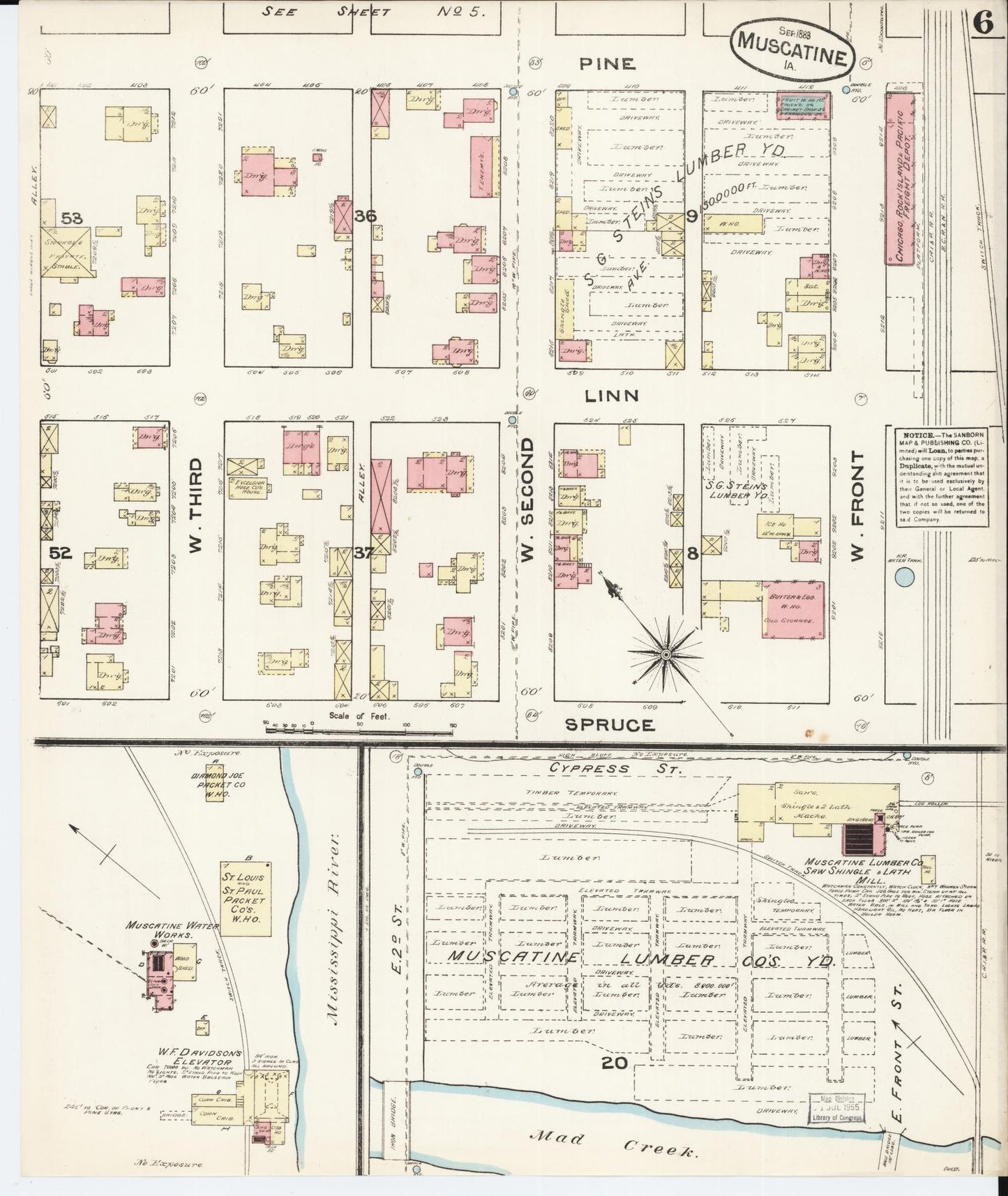 Sanborn Fire Insurance Map from Muscatine, Muscatine County, Iowa (1883), Sheet #0006 - Historic Sanborn Fire Insurance Map Print