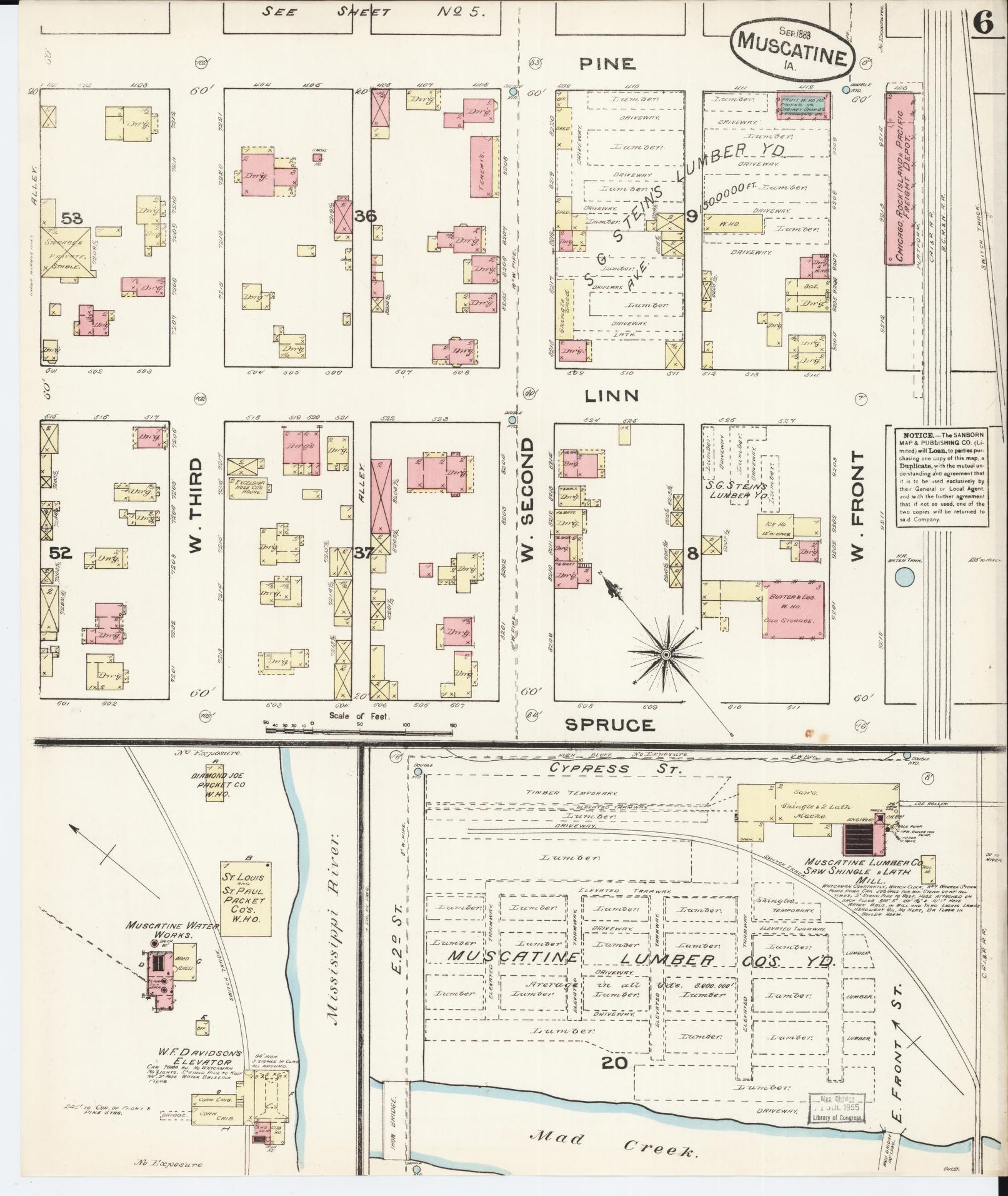 Sanborn Fire Insurance Map from Muscatine, Muscatine County, Iowa (1883), Sheet #0006 - Historic Sanborn Fire Insurance Map Print