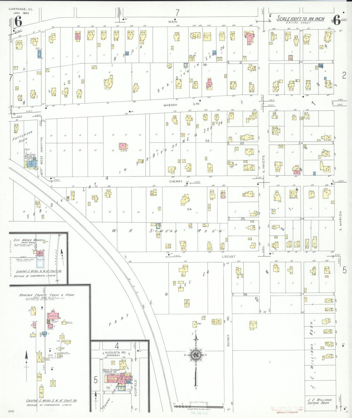 Sanborn Fire Insurance Map from Carthage, Hancock County, Illinois (1943), Sheet #0006 - Historic Sanborn Fire Insurance Map Print, vintage old map wall art, antique decor, genealogy gift, Illinois Illinois map