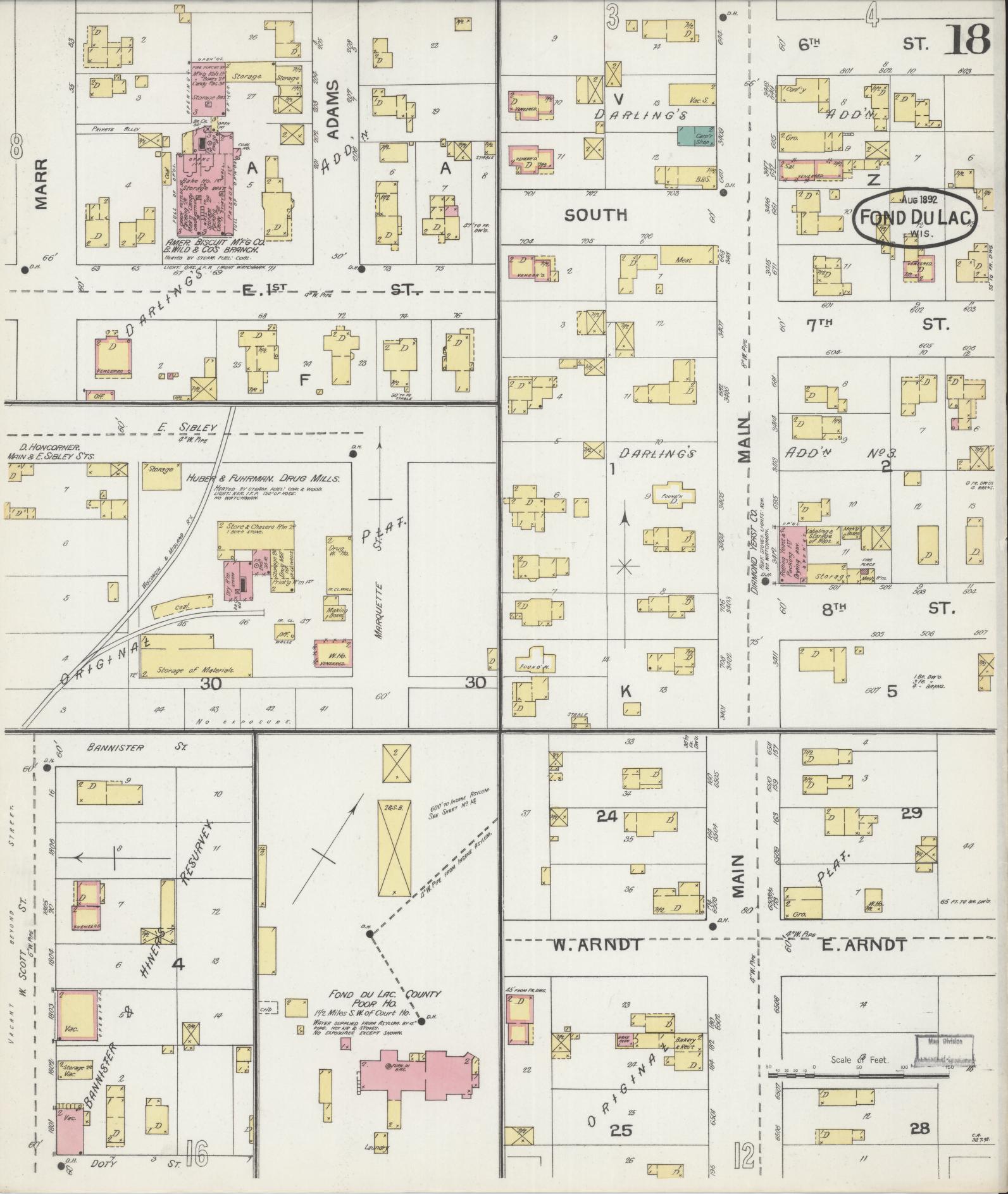 Sanborn Fire Insurance Map from Fond du Lac, Fond du Lac County, Wisconsin (1892), Sheet #0018 - Historic Sanborn Fire Insurance Map Print, vintage old map wall art, antique decor, genealogy gift, Wisconsin Wisconsin map