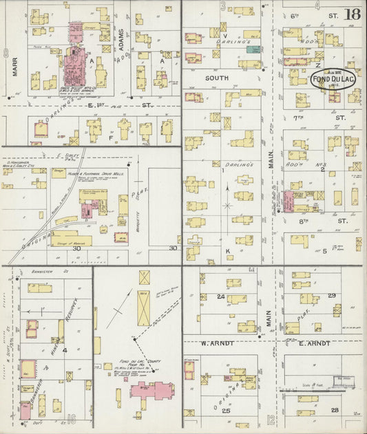 Sanborn Fire Insurance Map from Fond du Lac, Fond du Lac County, Wisconsin (1892), Sheet #0018 - Historic Sanborn Fire Insurance Map Print, vintage old map wall art, antique decor, genealogy gift, Wisconsin Wisconsin map