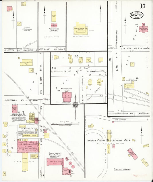 Sanborn Fire Insurance Map from Newton, Jasper County, Iowa (1918), Sheet #0017 - Historic Sanborn Fire Insurance Map Print, vintage old map wall art