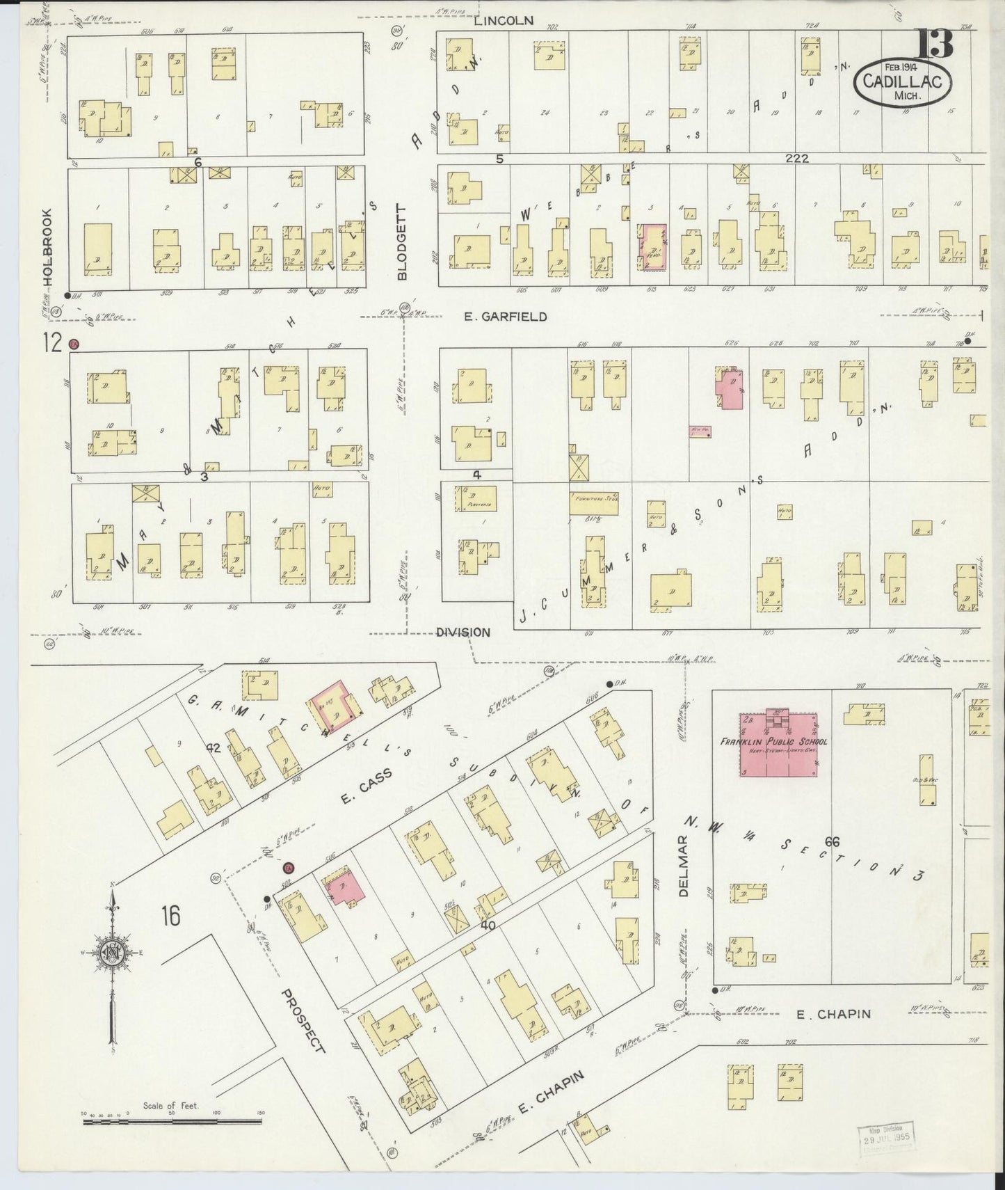 Sanborn Fire Insurance Map from Cadillac, Wexford County, Michigan (1914), Sheet #0013 - Complete Map Set gallery image, historic Sanborn map, vintage wall art, Michigan Michigan