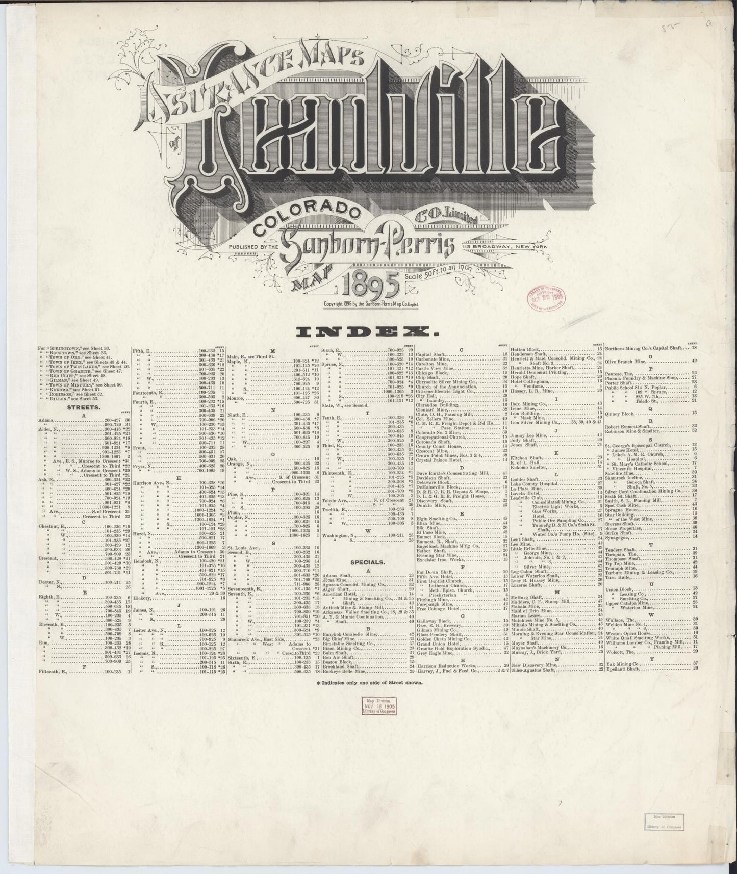 Sanborn Fire Insurance Map from Leadville, Lake County, Colorado (1895), Sheet #0001 - Historic Sanborn Fire Insurance Map Print, vintage old map wall art, antique decor, genealogy gift, Colorado Colorado map