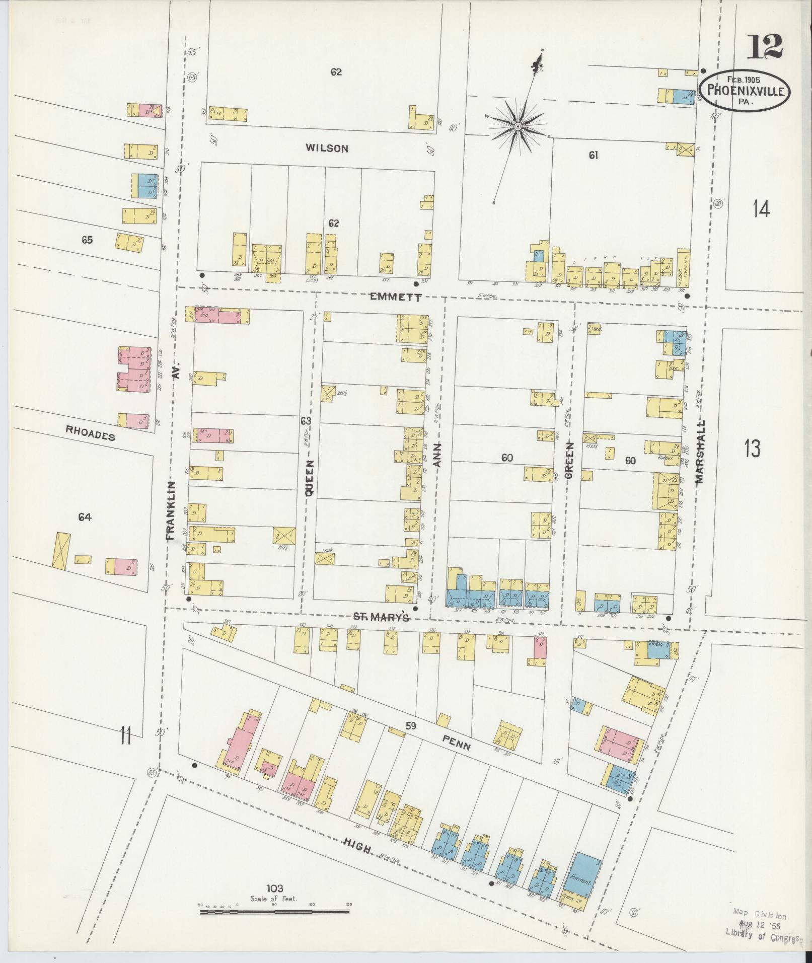 Sanborn Fire Insurance Map from Phoenixville, Chester County, Pennsylvania (1906), Sheet #0012 - Complete Map Set gallery image, historic Sanborn map, vintage wall art, Pennsylvania Pennsylvania