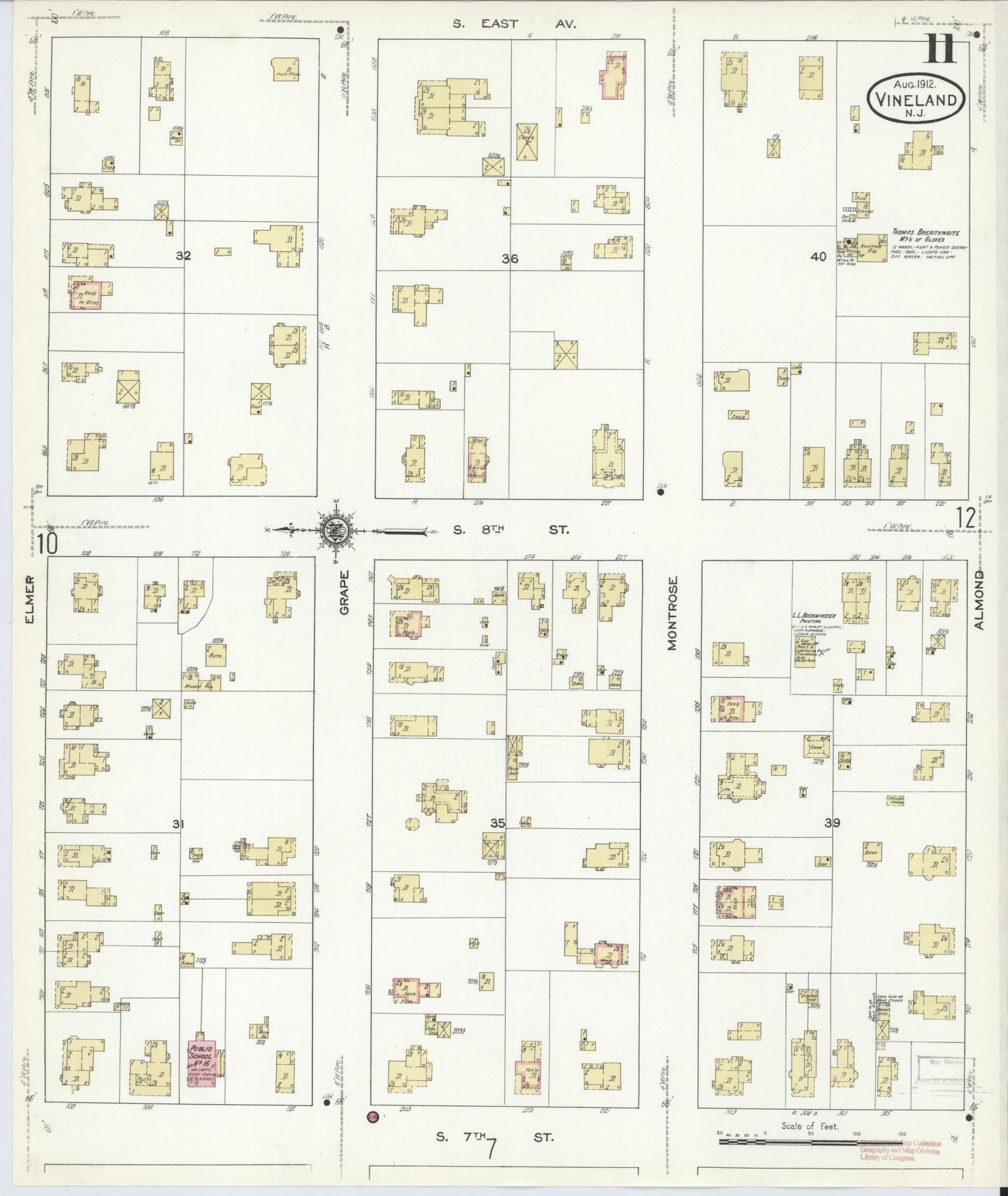 Sanborn Fire Insurance Map from Vineland, Cumberland County, New Jersey (1912), Sheet #0011 - Complete Map Set gallery image, historic Sanborn map, vintage wall art, New Jersey New Jersey
