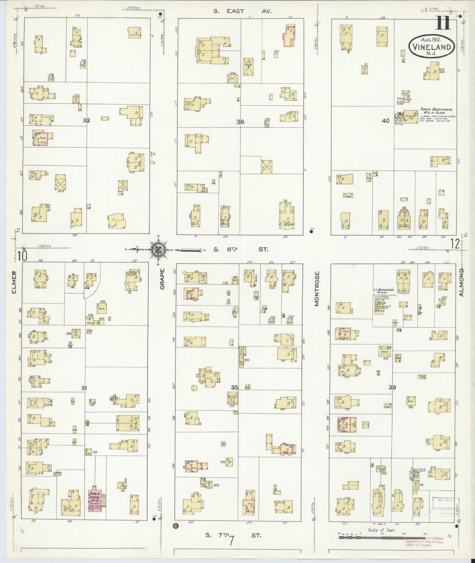 Sanborn Fire Insurance Map from Vineland, Cumberland County, New Jersey (1912), Sheet #0011 - Complete Map Set gallery image, historic Sanborn map, vintage wall art, New Jersey New Jersey