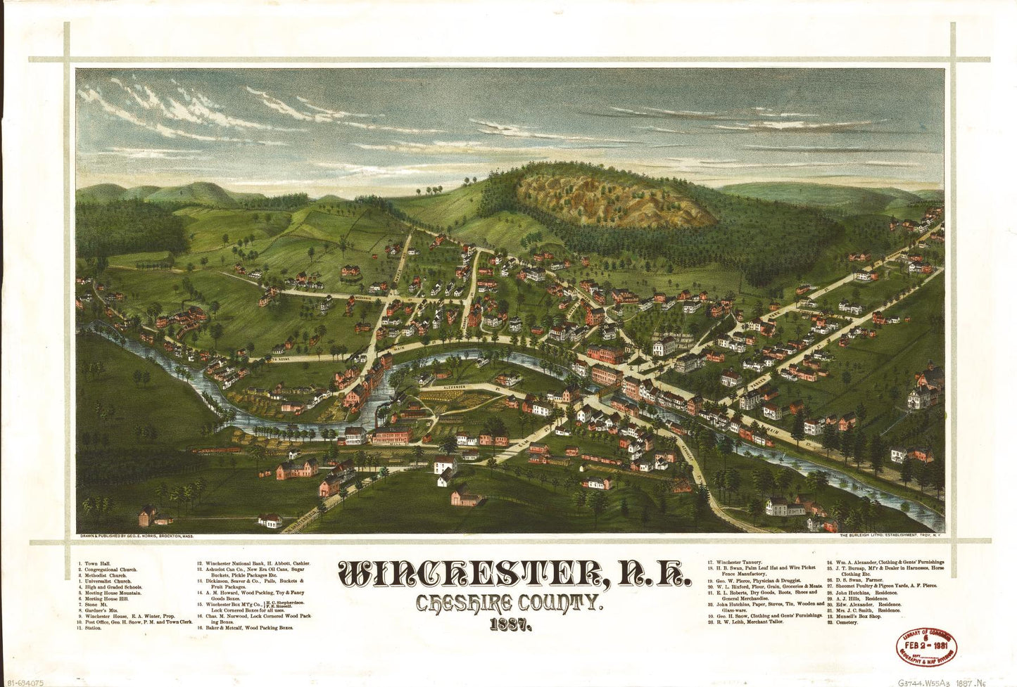 Winchester, N.H., Cheshire County, 1887 (1887) – Historic Bird’s-Eye View Panorama Print
