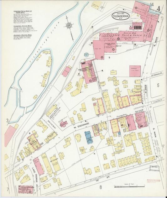 Sanborn Fire Insurance Map from Ticonderoga, Essex County, New York (1912), Sheet #0004 - Historic Sanborn Fire Insurance Map Print, vintage old map wall art, antique decor, genealogy gift, New York New York map