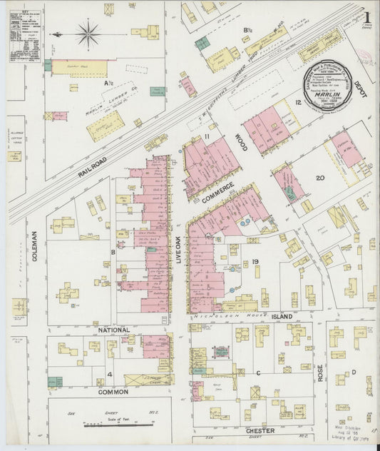 Sanborn Fire Insurance Map from Marlin, Falls County, Texas (1889), Sheet #0001 - Complete Map Set gallery image, historic Sanborn map, vintage wall art, Texas Texas