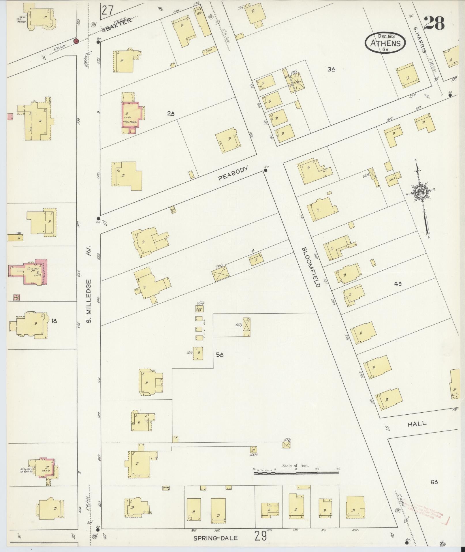 Sanborn Fire Insurance Map from Athens, Clarke County, Georgia (1913), Sheet #0028 - Complete Map Set gallery image, historic Sanborn map, vintage wall art, Georgia Georgia