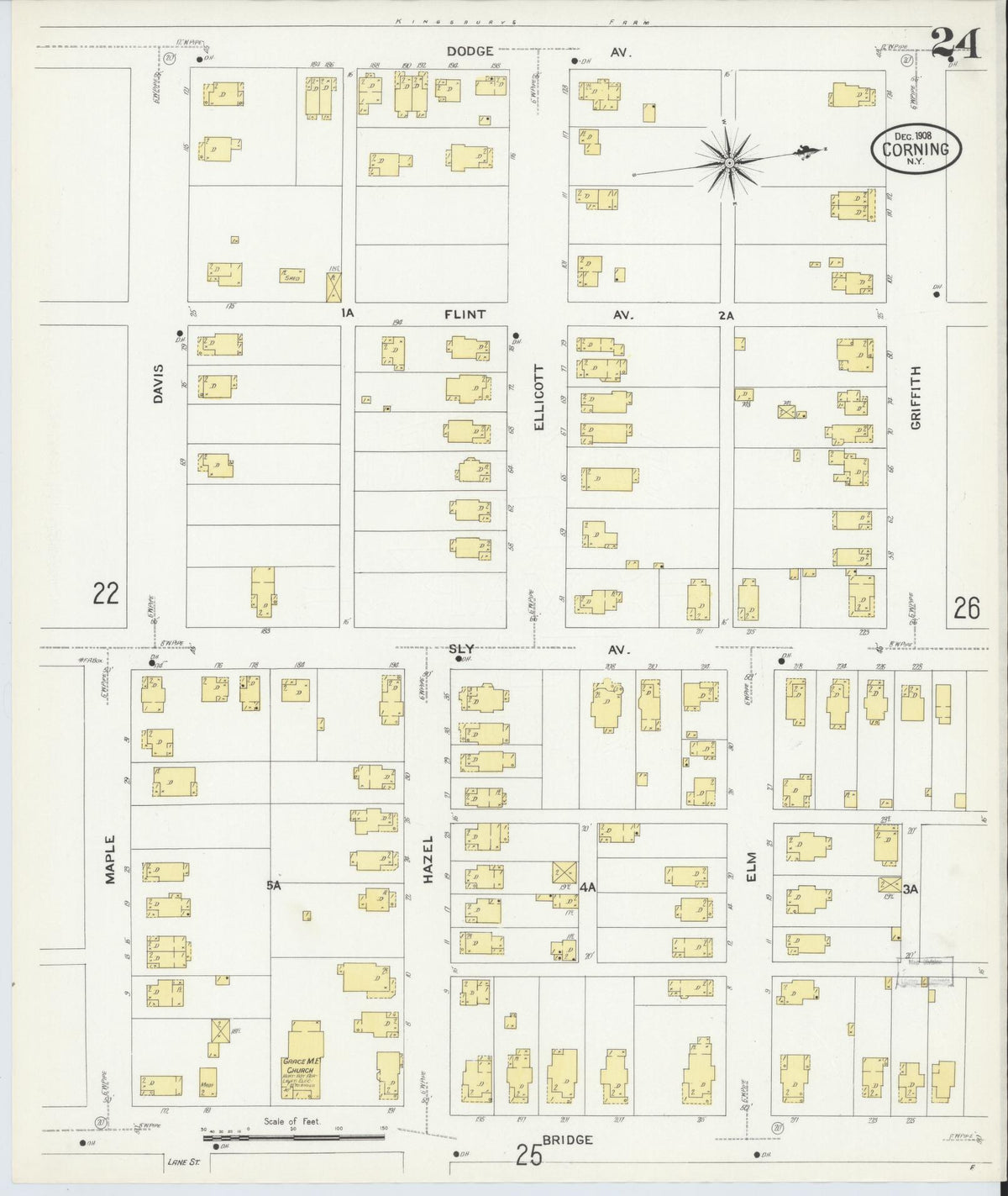 Sanborn Fire Insurance Map from Corning, Steuben County, New York (1908), Sheet #0024 - Historic Sanborn Fire Insurance Map Print, vintage old map wall art, antique decor, genealogy gift, New York New York map