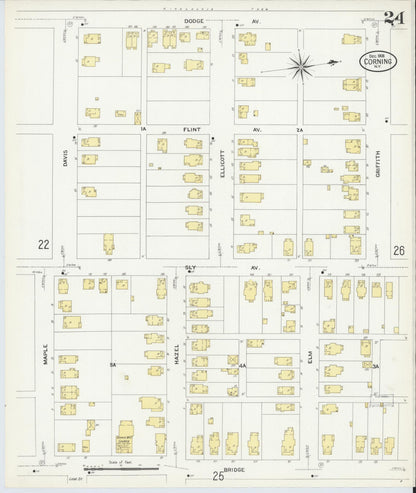 Sanborn Fire Insurance Map from Corning, Steuben County, New York (1908), Sheet #0024 - Historic Sanborn Fire Insurance Map Print, vintage old map wall art, antique decor, genealogy gift, New York New York map