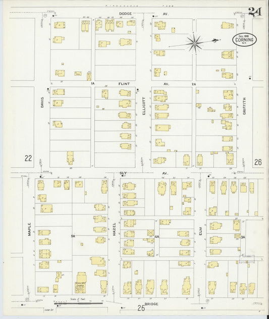 Sanborn Fire Insurance Map from Corning, Steuben County, New York (1908), Sheet #0024 - Historic Sanborn Fire Insurance Map Print, vintage old map wall art, antique decor, genealogy gift, New York New York map
