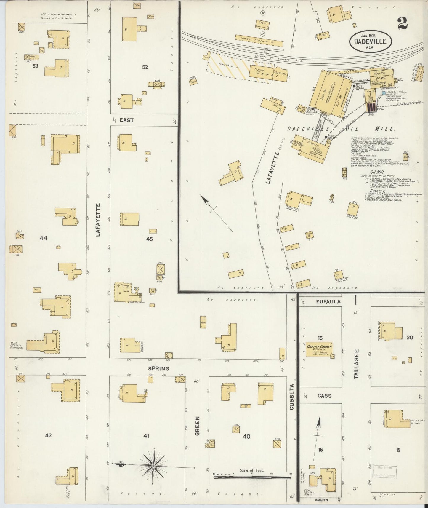 Sanborn Fire Insurance Map from Dadeville, Tallapoosa County, Alabama (1903), Sheet #0002 - Historic Sanborn Fire Insurance Map Print, vintage old map wall art, antique decor, genealogy gift, Alabama Alabama map
