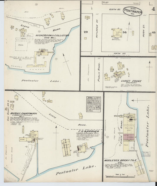 Sanborn Fire Insurance Map from Pentwater, Oceana County, Michigan (1883), Sheet #0004 - Historic Sanborn Fire Insurance Map Print, vintage old map wall art, antique decor, genealogy gift, Michigan Michigan map