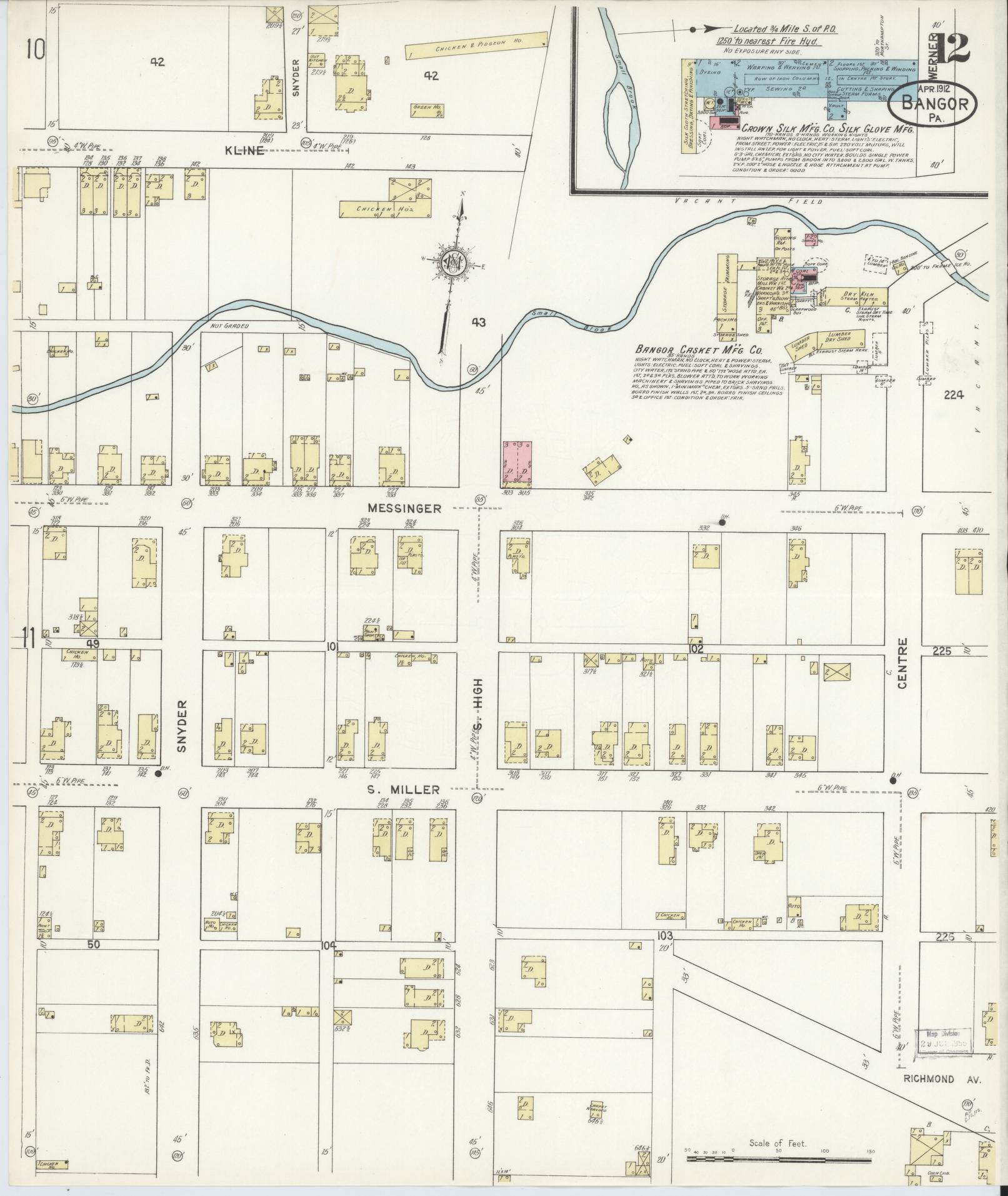 Sanborn Fire Insurance Map from Bangor, Northampton County, Pennsylvania (1912), Sheet #0012 - Historic Sanborn Fire Insurance Map Print, vintage old map wall art, antique decor, genealogy gift, Pennsylvania Pennsylvania map