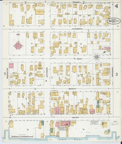 Sanborn Fire Insurance Map from Marine City, Saint Clair County, Michigan (1900), Sheet #0004 - Complete Map Set gallery image, historic Sanborn map, vintage wall art, Michigan Michigan
