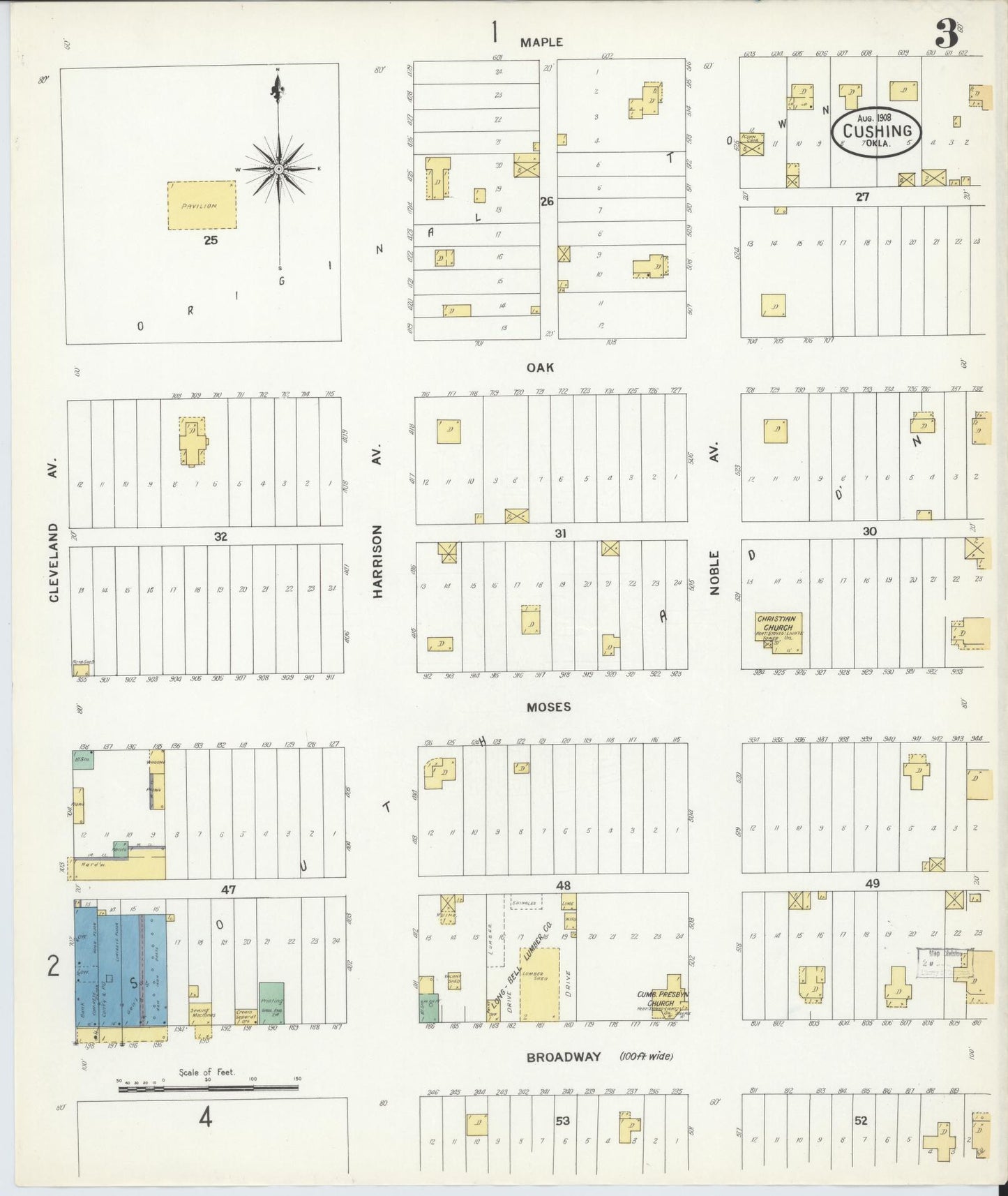 Sanborn Fire Insurance Map from Cushing, Payne County, Oklahoma (1908), Sheet #0003 - Complete Map Set gallery image, historic Sanborn map, vintage wall art, Oklahoma Oklahoma