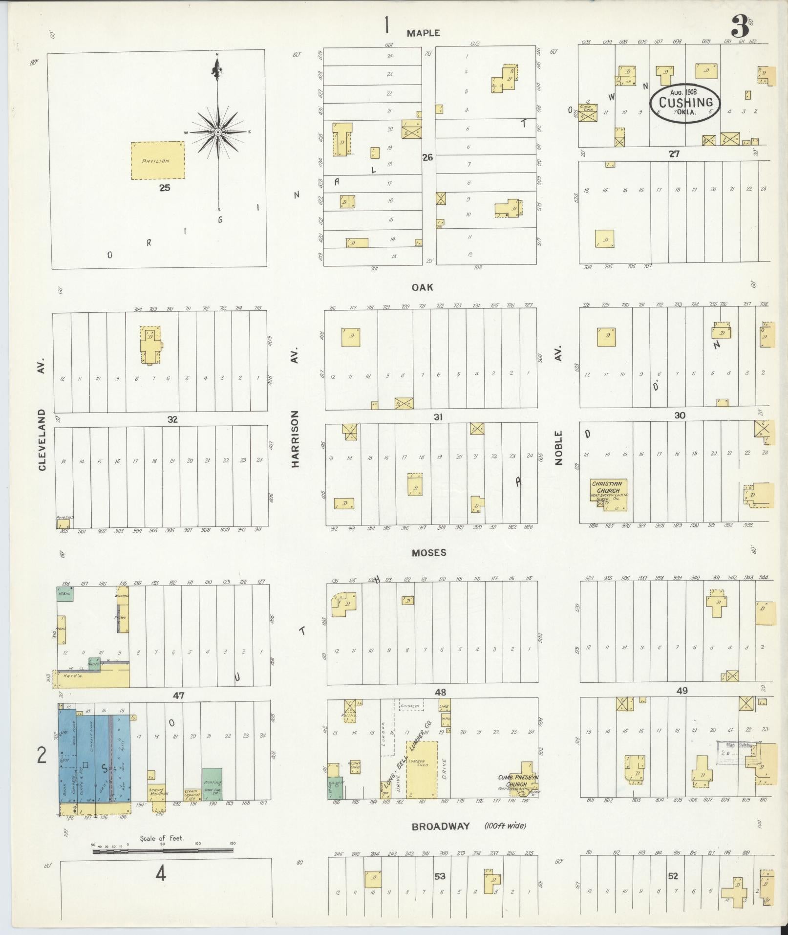 Sanborn Fire Insurance Map from Cushing, Payne County, Oklahoma (1908), Sheet #0003 - Complete Map Set gallery image, historic Sanborn map, vintage wall art, Oklahoma Oklahoma