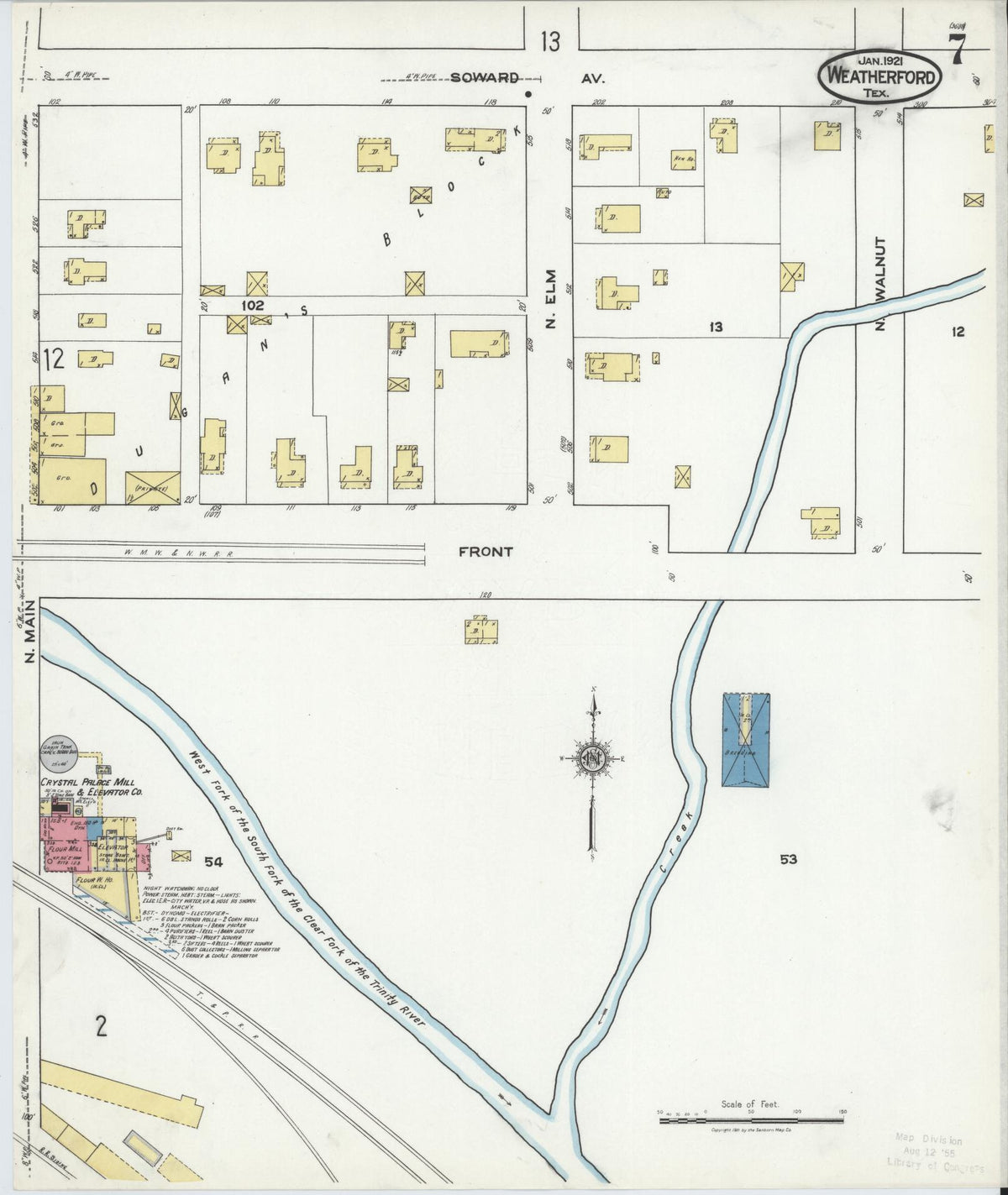 Sanborn Fire Insurance Map from Weatherford, Parker County, Texas (1921), Sheet #0007 - Complete Map Set gallery image, historic Sanborn map, vintage wall art, Texas Texas