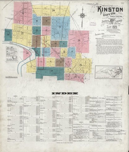 Sanborn Fire Insurance Map from Kinston, Lenoir County, North Carolina (1925), Sheet #0001 - Historic Sanborn Fire Insurance Map Print, vintage old map wall art, antique decor, genealogy gift, North Carolina North Carolina map