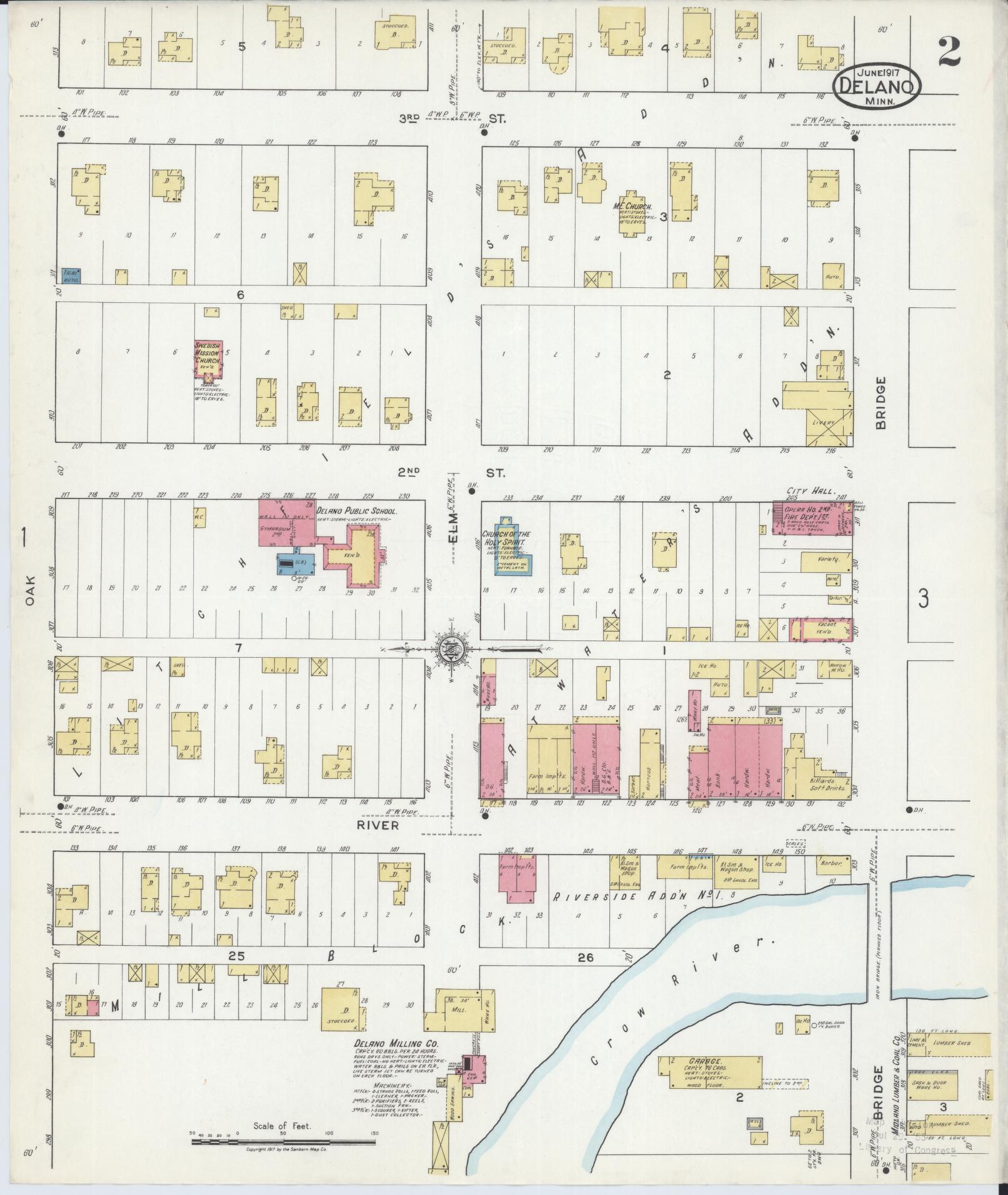 Sanborn Fire Insurance Map from Delano, Wright County, Minnesota (1917), Sheet #0002 - Historic Sanborn Fire Insurance Map Print, vintage old map wall art, antique decor, genealogy gift, Minnesota Minnesota map