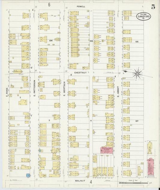 Sanborn Fire Insurance Map from Lansford, Carbon County, Pennsylvania (1908), Sheet #0005 - Historic Sanborn Fire Insurance Map Print, vintage old map wall art, antique decor, genealogy gift, Pennsylvania Pennsylvania map