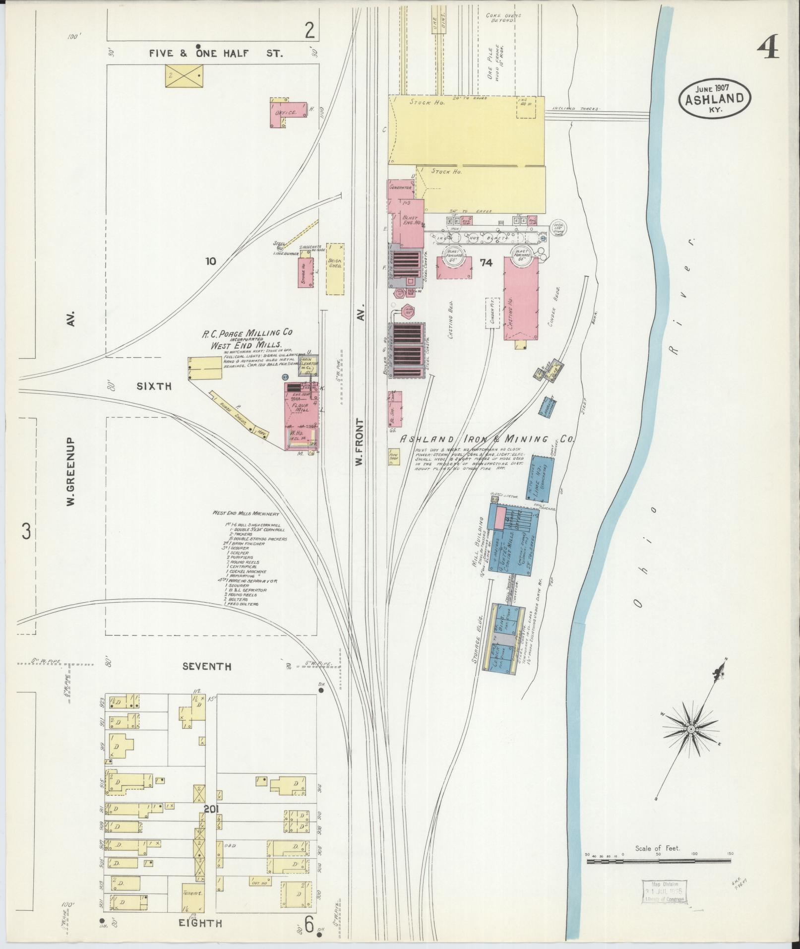 Sanborn Fire Insurance Map from Ashland, Boyd County, Kentucky (1907), Sheet #0004 - Complete Map Set gallery image, historic Sanborn map, vintage wall art, Kentucky Kentucky