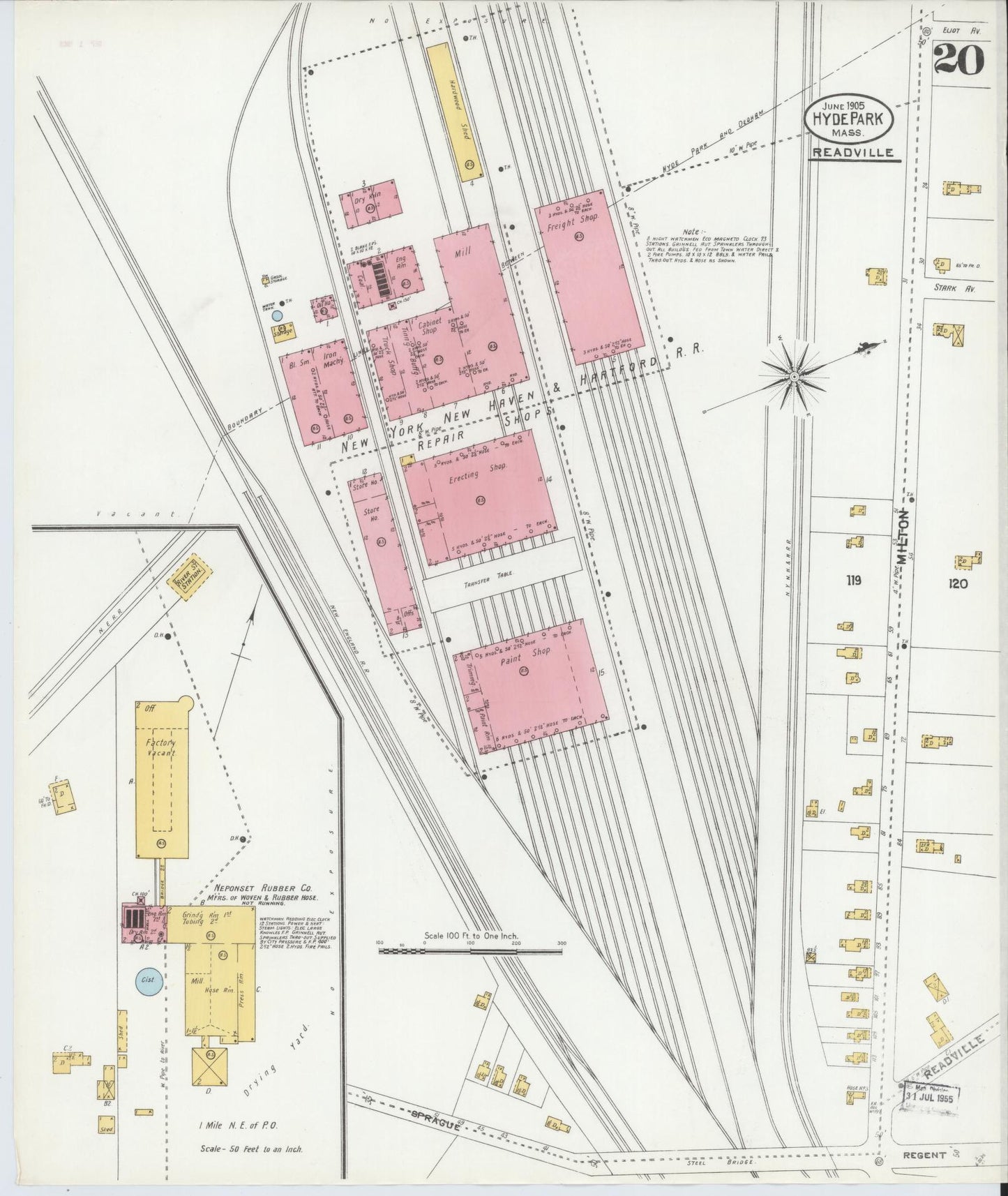 Sanborn Fire Insurance Map from Hyde Park, Norfolk County, Massachusetts (1905), Sheet #0020 - Complete Map Set gallery image, historic Sanborn map, vintage wall art, Massachusetts Massachusetts