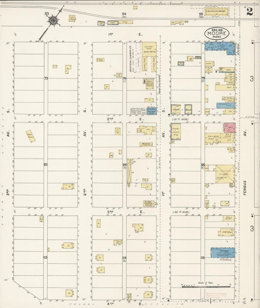 Sanborn Fire Insurance Map from Moore, Fergus County, Montana (1912), Sheet #0002 - Historic Sanborn Fire Insurance Map Print, vintage old map wall art, antique decor, genealogy gift, Montana Montana map