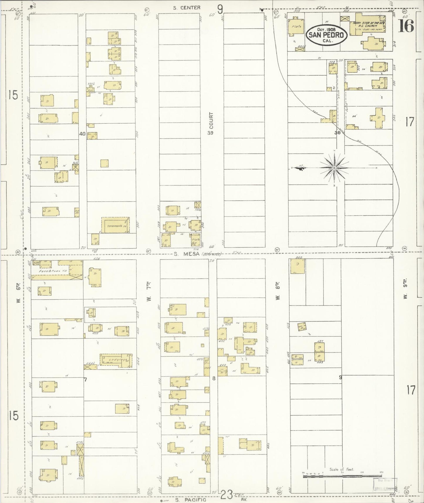 Sanborn Fire Insurance Map from San Pedro, Los Angeles County, California (1908), Sheet #0016 - Complete Map Set gallery image, historic Sanborn map, vintage wall art, California California