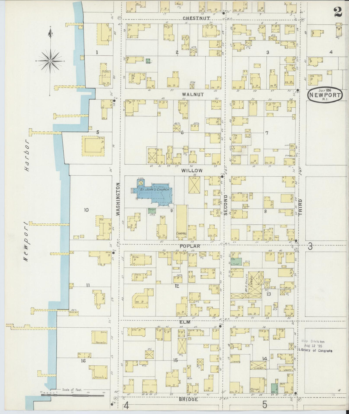 Sanborn Fire Insurance Map from Newport, Newport County, Rhode Island (1896), Sheet #0002 - Complete Map Set gallery image, historic Sanborn map, vintage wall art, Rhode Island Rhode Island