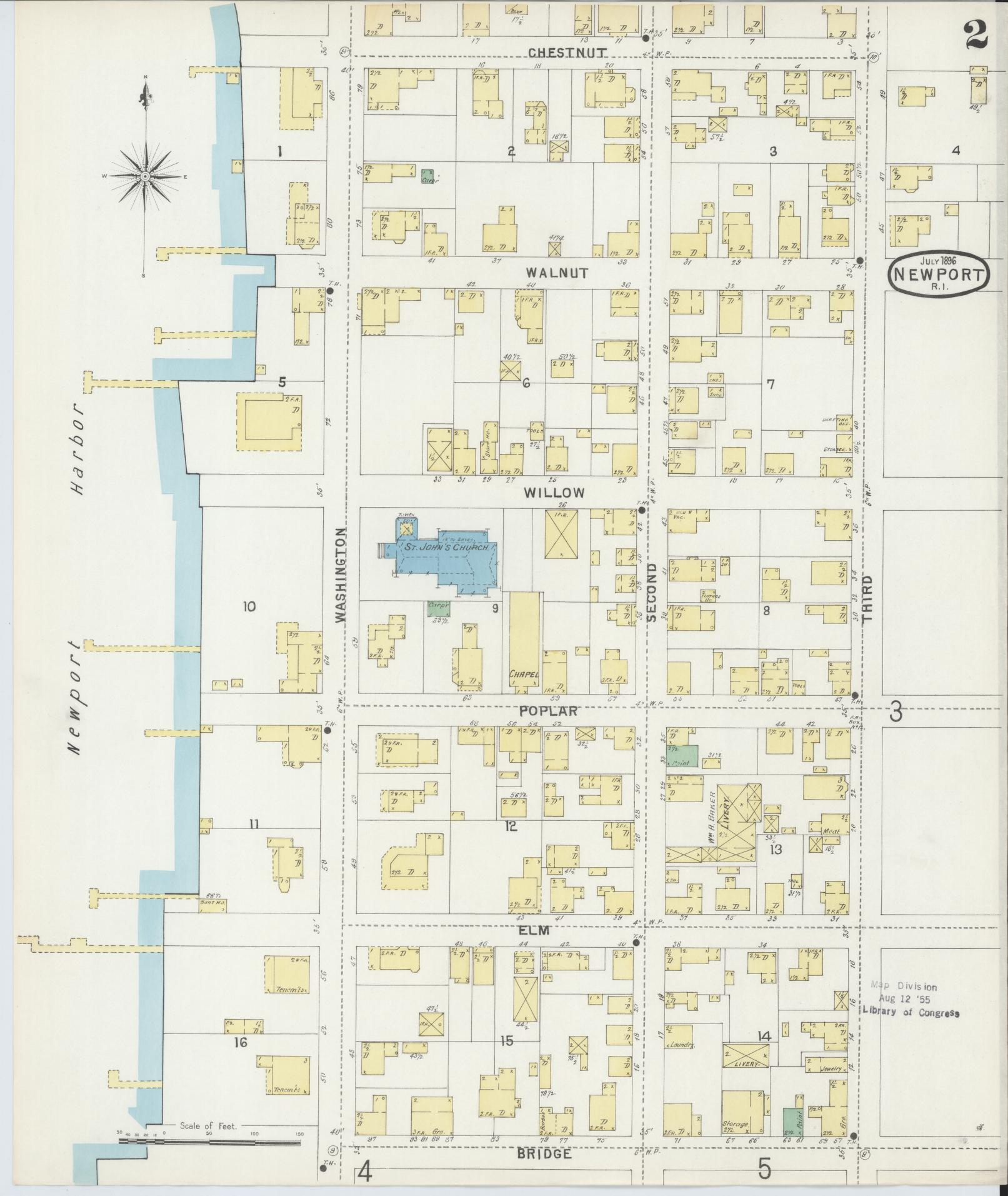 Sanborn Fire Insurance Map from Newport, Newport County, Rhode Island (1896), Sheet #0002 - Complete Map Set gallery image, historic Sanborn map, vintage wall art, Rhode Island Rhode Island