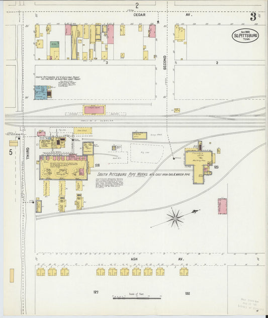 Sanborn Fire Insurance Map from South Pittsburg, Marion County, Tennessee (1902), Sheet #0003 - Historic Sanborn Fire Insurance Map Print, vintage old map wall art, antique decor, genealogy gift, Tennessee Tennessee map