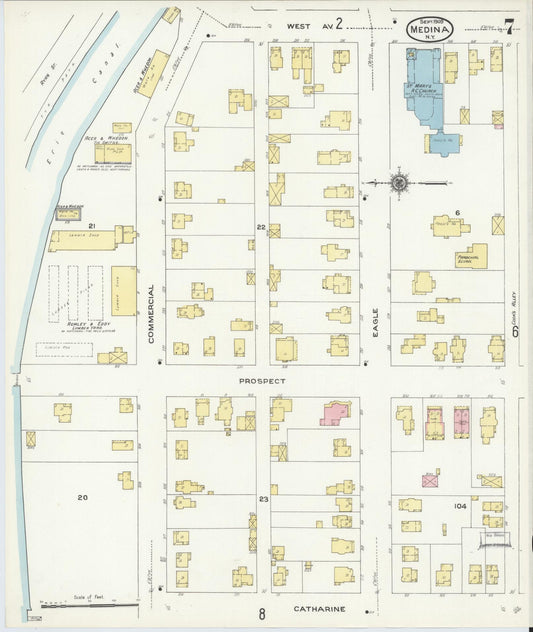 Sanborn Fire Insurance Map from Medina, Orleans County, New York (1909), Sheet #0007 - Historic Sanborn Fire Insurance Map Print, vintage old map wall art, antique decor, genealogy gift, New York New York map