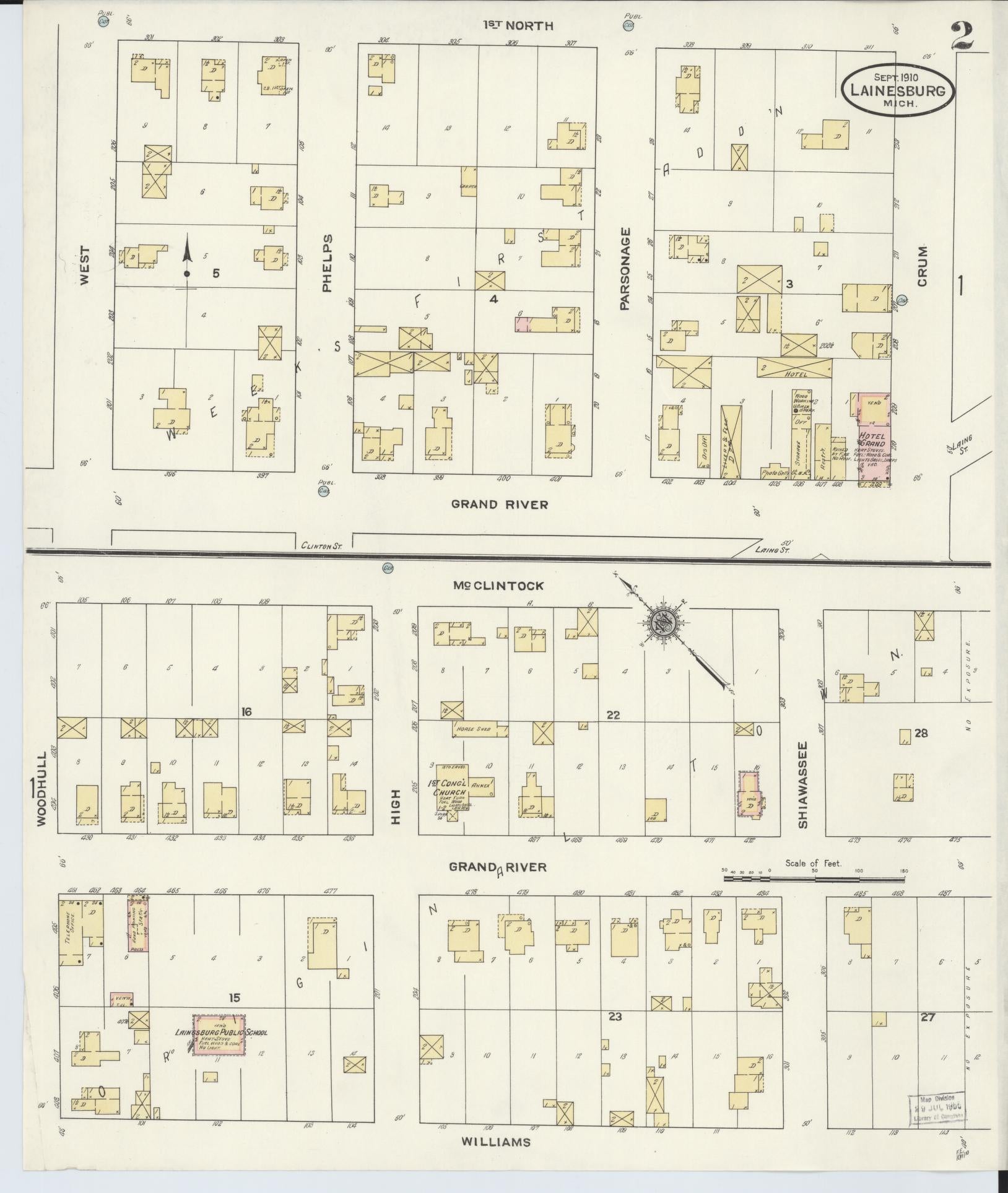 Sanborn Fire Insurance Map from Laingsburg, Shiawassee County, Michigan (1910), Sheet #0002 - Complete Map Set gallery image, historic Sanborn map, vintage wall art, Michigan Michigan