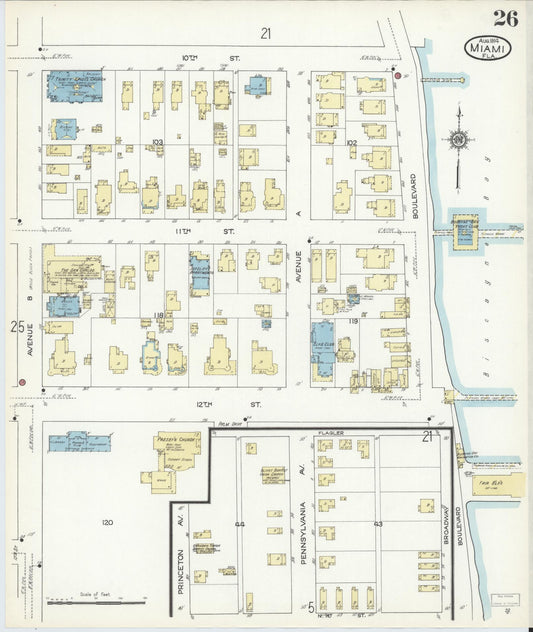 Sanborn Fire Insurance Map from Miami, Dade County, Florida (1914), Sheet #0026 - Historic Sanborn Fire Insurance Map Print, vintage old map wall art, antique decor, genealogy gift, Florida Florida map