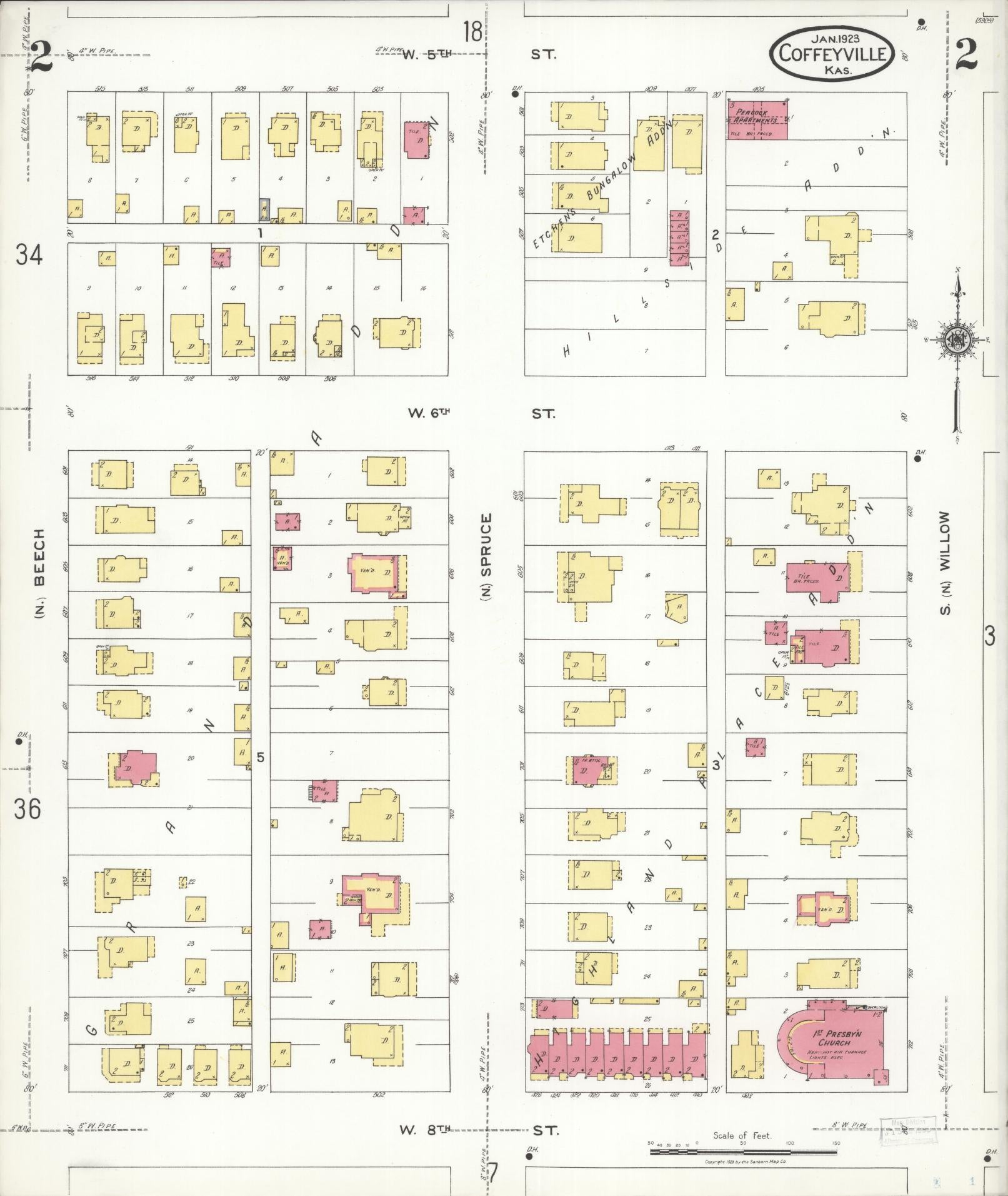 Sanborn Fire Insurance Map from Coffeyville, Montgomery County, Kansas (1923), Sheet #0002 - Historic Sanborn Fire Insurance Map Print, vintage old map wall art, antique decor, genealogy gift, Kansas Kansas map