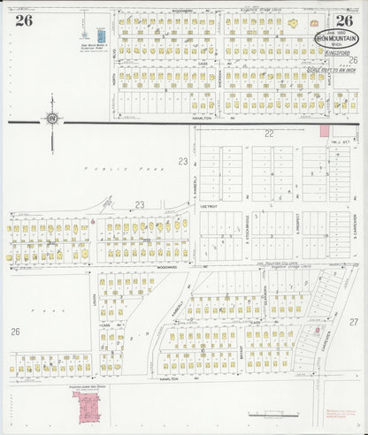 Sanborn Fire Insurance Map from Iron Mountain, Dickinson County, Michigan (1930), Sheet #0026 - Complete Map Set gallery image, historic Sanborn map, vintage wall art, Michigan Michigan