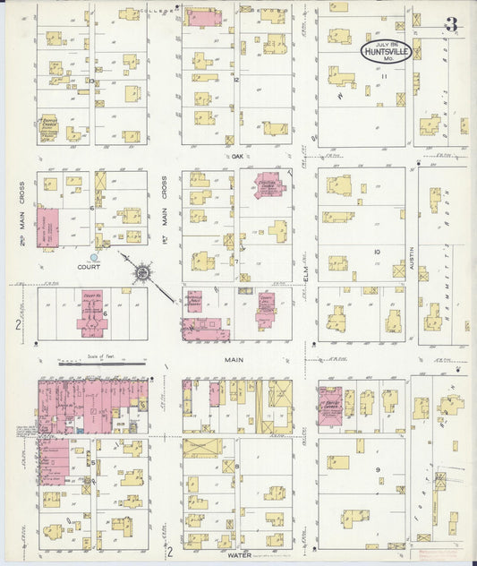 Sanborn Fire Insurance Map from Huntsville, Randolph County, Missouri (1916), Sheet #0003 - Historic Sanborn Fire Insurance Map Print, vintage old map wall art, antique decor, genealogy gift, Missouri Missouri map