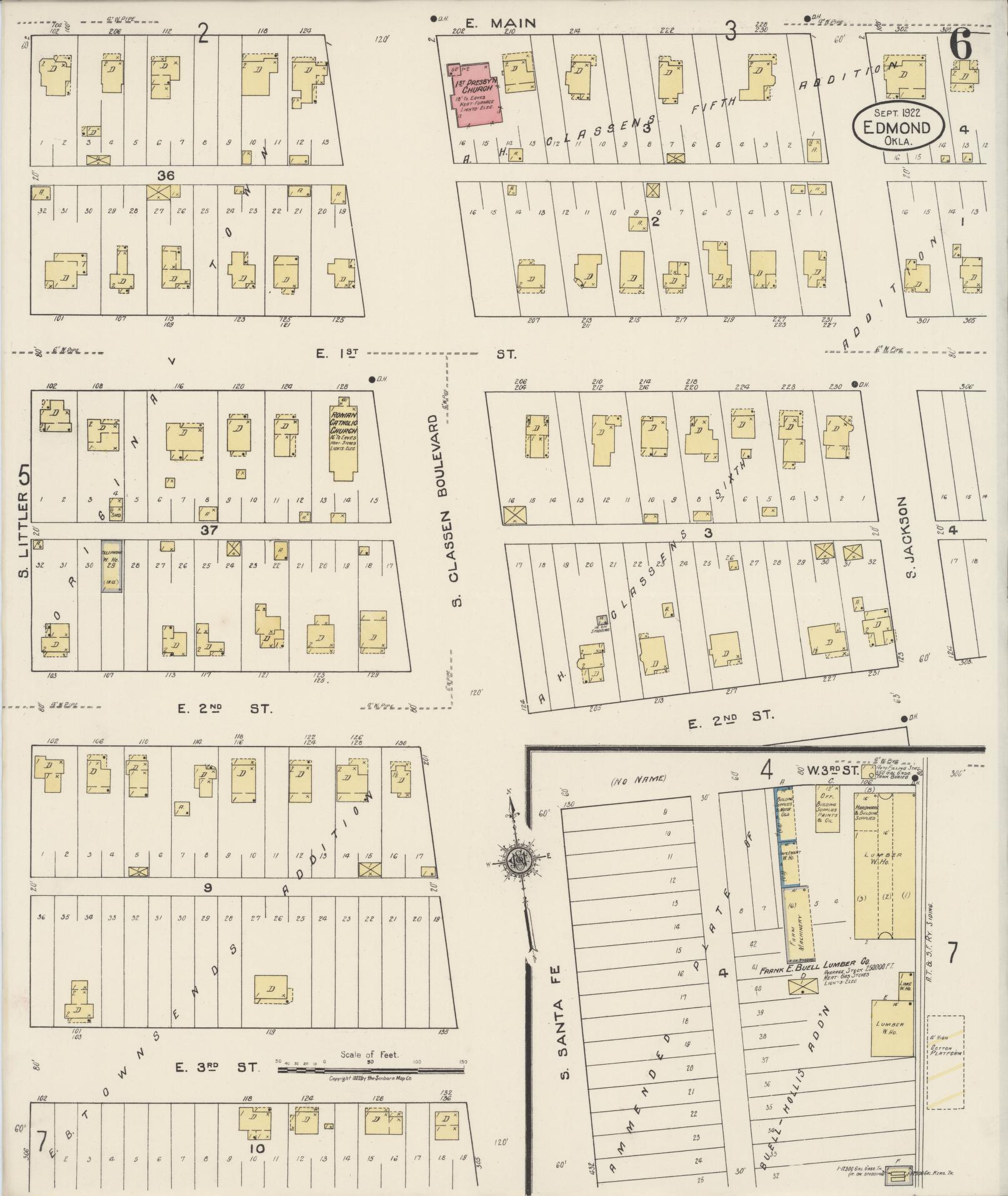 Sanborn Fire Insurance Map from Edmond, Oklahoma County, Oklahoma (1922), Sheet #0006 - Complete Map Set gallery image, historic Sanborn map, vintage wall art, Edmond Oklahoma
